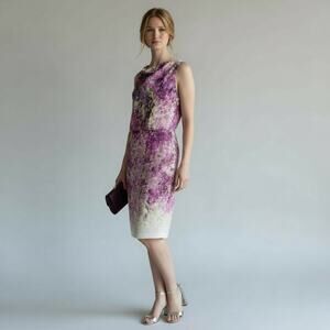 Badgley Mischka Special Occasion Floral Sleeveless Sheath Dress Purple Size 6